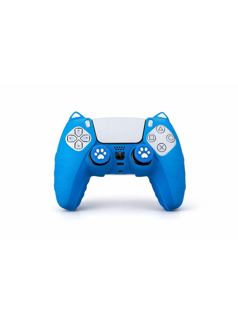 جراب سيليكون أزرق لدراع PS5 تصميم قطط - Image 4